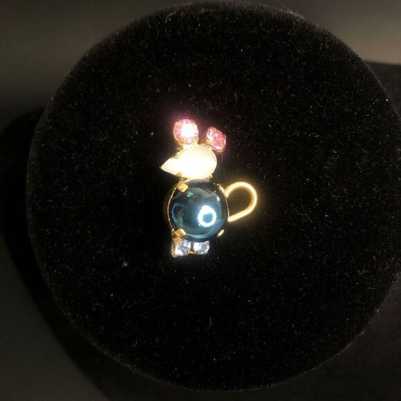 vintage jelly belly rhinestone mouse brooch pin pink blue made in austria 1 inch - Picture 7 of 7